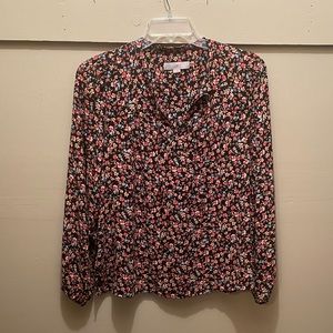 LOFT black floral long sleeve blouse. Size Large.
